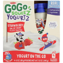 Load image into Gallery viewer, GOGO SQUEEZ: Strawberry Yogurt 4Pk, 12 oz