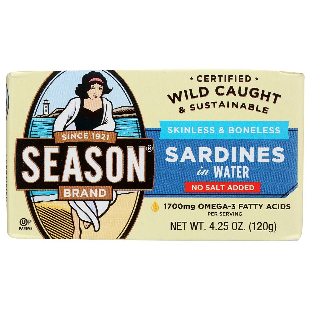 SEASON: Skinless and Boneless Sardines in Water No Salt Added, 4.25 oz
